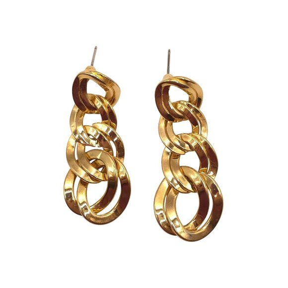 Vintage Monet Gold-Tone Chain Link Drop Earrings - Picture 1 of 7